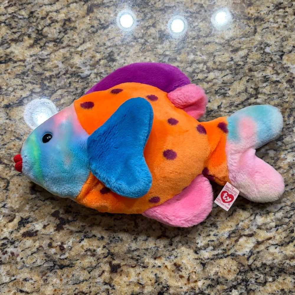 Ty Beanie Buddies Lips the Fish 1999 Multi-Color Tie-Dye Plush 13.5 Inch